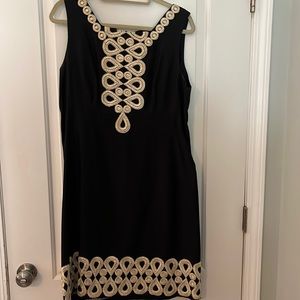 Lilly Pulitzer shift dress. Black with gold detail. Size 14
